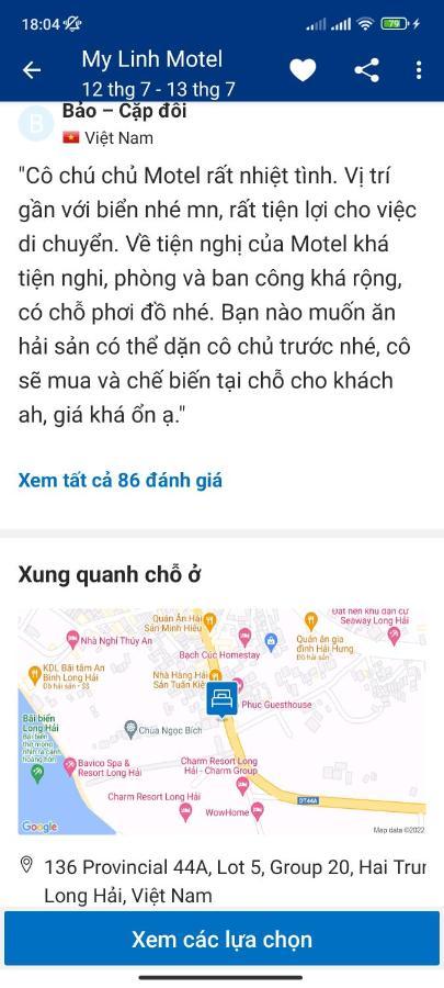 My Linh Motel 976 Duong Vo Thi Sau Long Hai Exterior photo